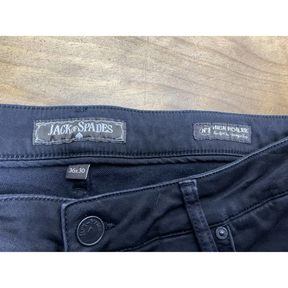 JACK OF SPADES Jeans Men's 36x30 Black High Roller Denim Straight Leg